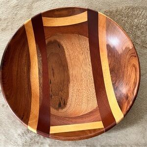 Vintage Malacca Timber Woodwork Inlaid Bowl 123 Malaysia 12"w - 3"h